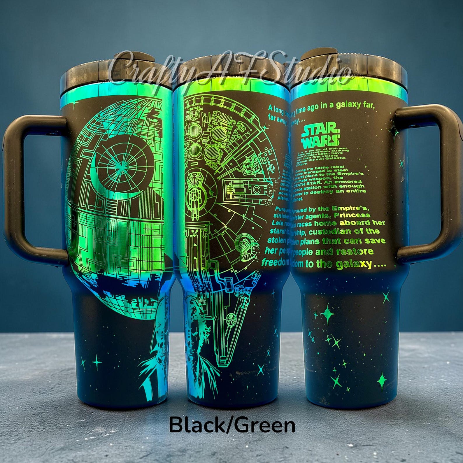 SW Light Vs. Dark Opening Crawl Collage Laser Engraved Tumbler Set 1