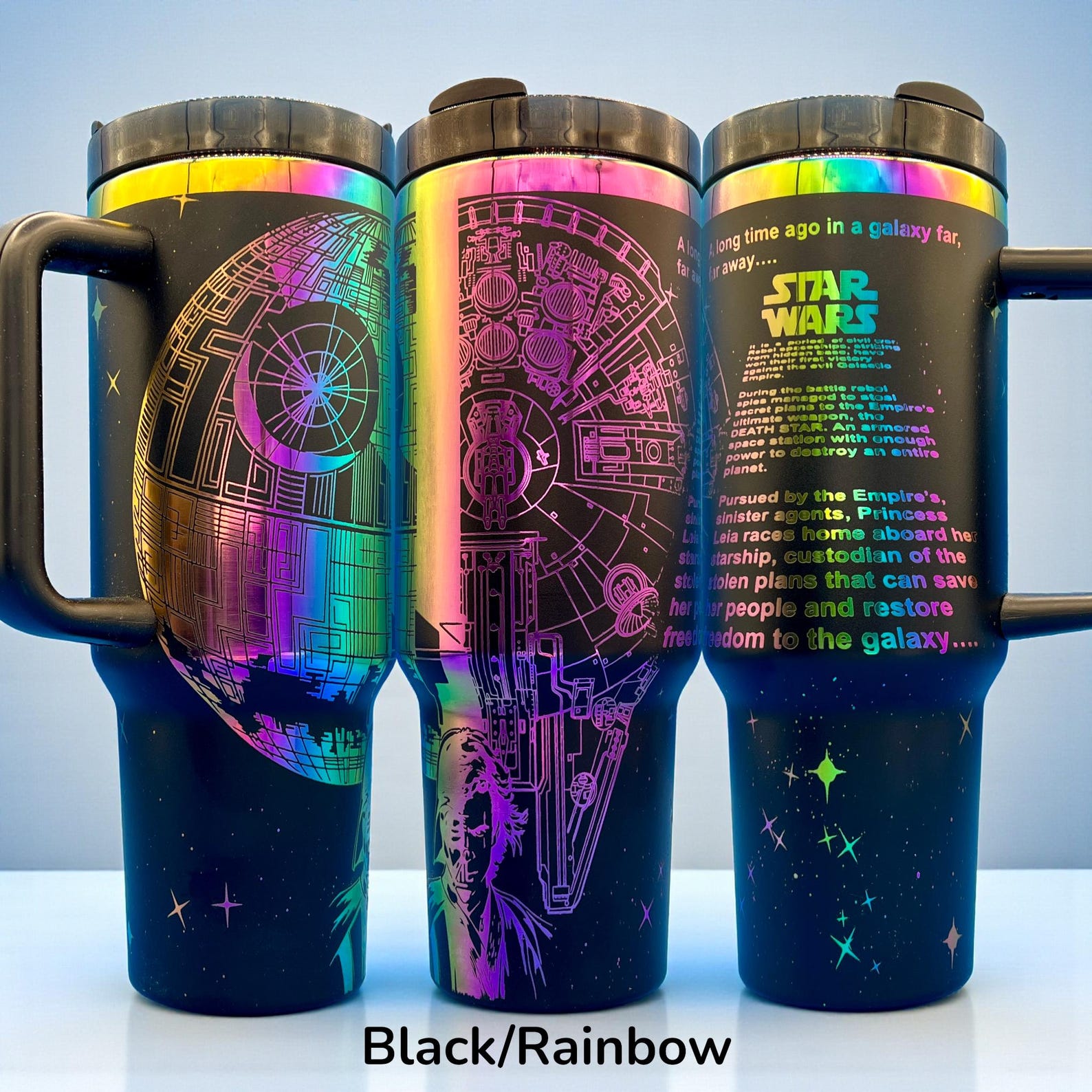 SW Light Vs. Dark Opening Crawl Collage Laser Engraved Tumbler Set 4