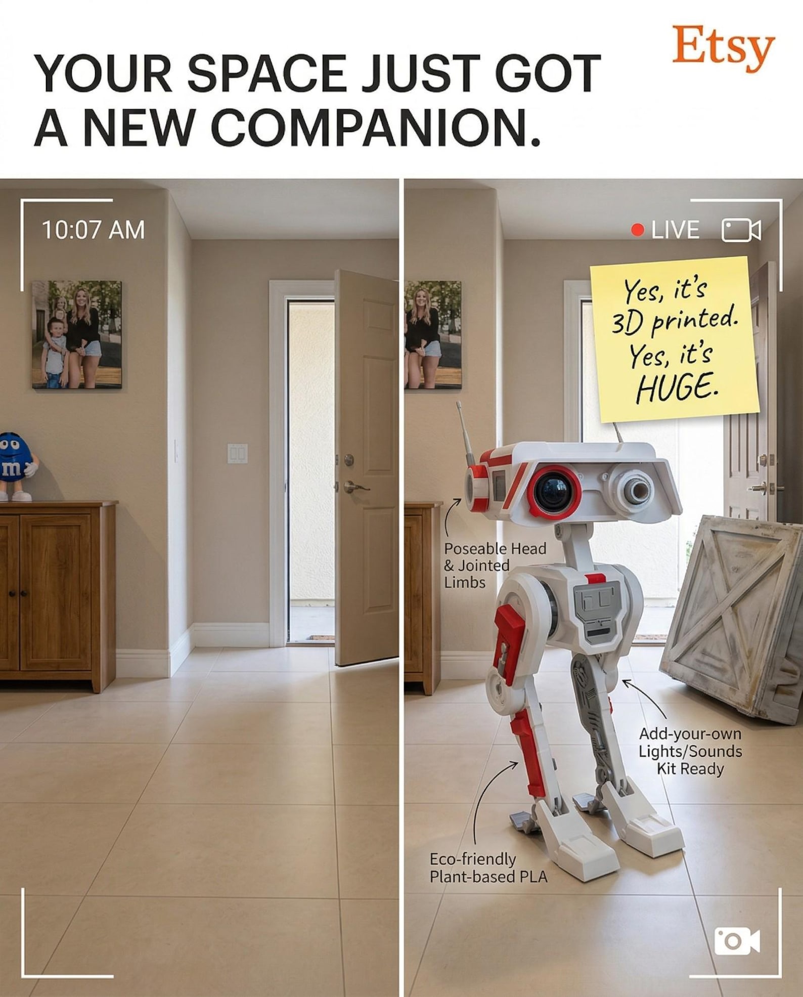 SW BD-1 Double Life Size 3D Printed Collectible Screen Accurate Fan Art Display Droid Figure 1