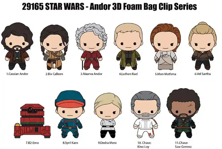 New Star Wars Andor Mystery Character 3D Foam Bag Clip available now!