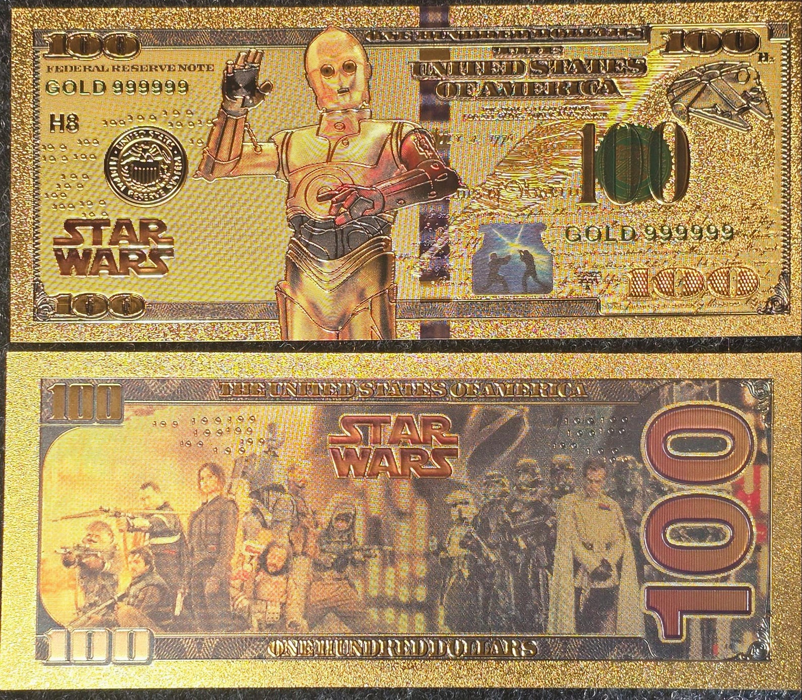 SW C-3PO Galaxy .9999 GOLD Foil 100 Dollars Fantasy Note